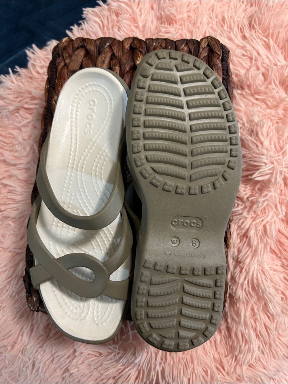CROCS Women's Olive/Taupe Strappy Slide Sandals - Picture 2 of 4